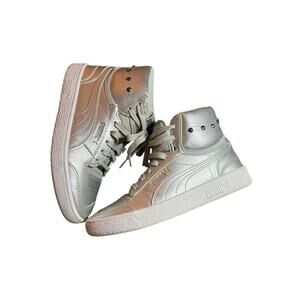 Puma Ralph Sampson High Rise Metallic Silver Mid Glitz Leather Sneaker Women 6.5